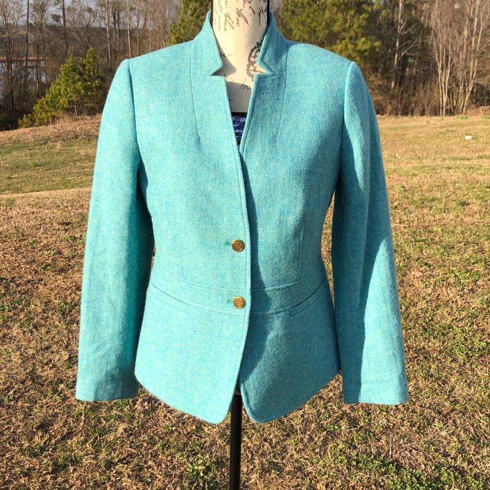 Talbots aqua 2 button wool blazer 8 EUC